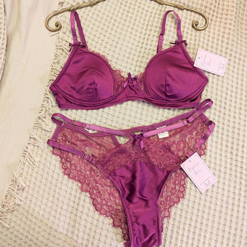 Empress Mimi Magenta Silk & Lace Lingerie Set - L